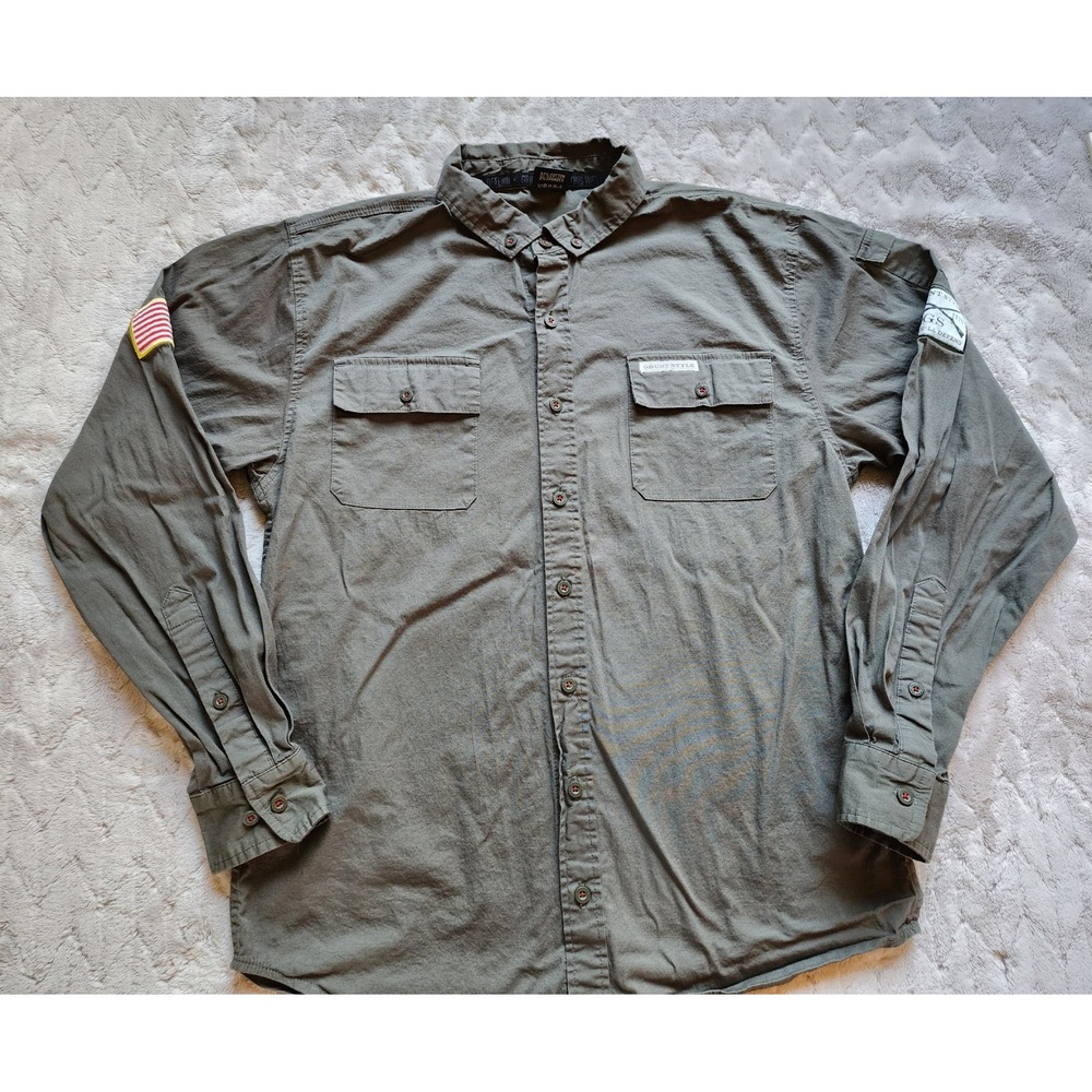 Grunt Style Mens Military Green Button Up Shirt Medium Long Sleeve Tactical